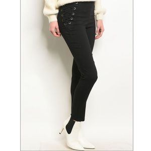 Black Lace Up Side Zip Back Pants